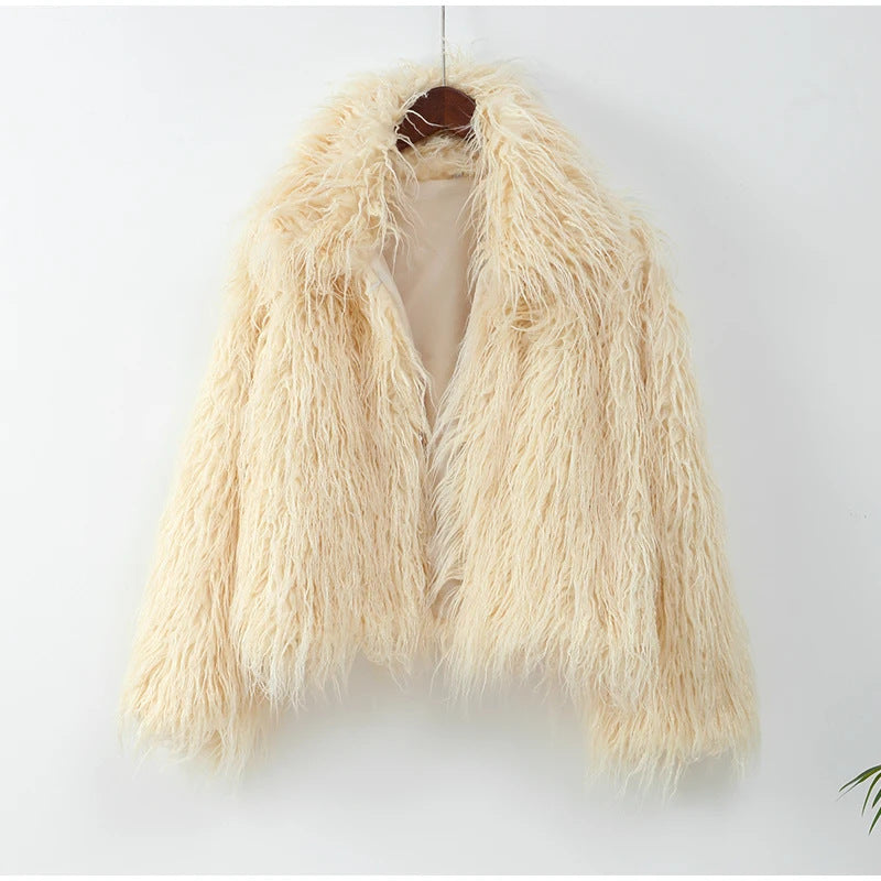 Solid Color Short Fur Warm Long Sleeves Coat