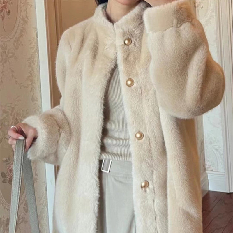 Women's Mid-length Stand-up Collar Cardigan Coat