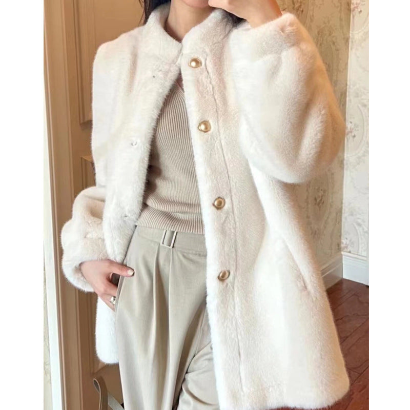 Women's Mid-length Stand-up Collar Cardigan Coat