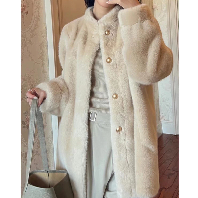 Women's Mid-length Stand-up Collar Cardigan Coat