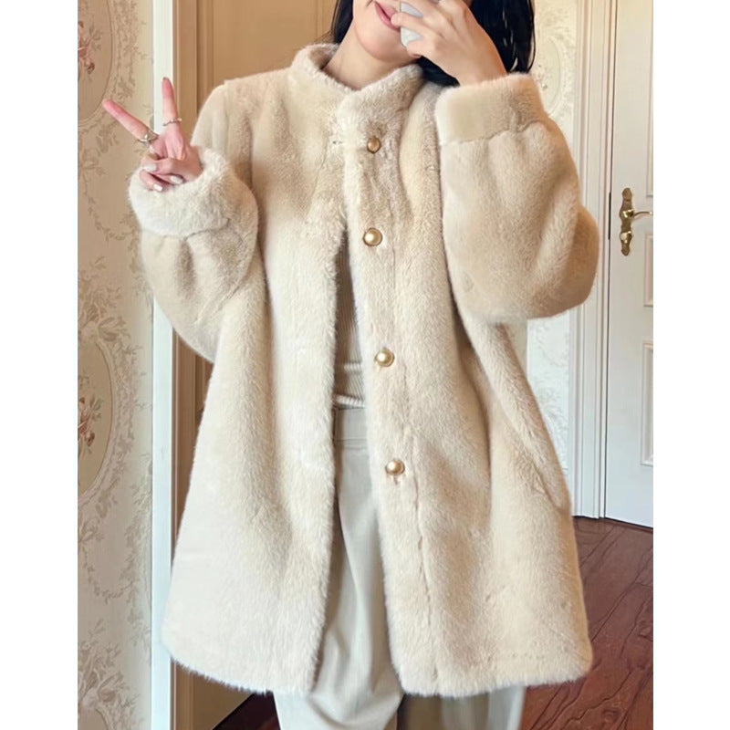 Women's Mid-length Stand-up Collar Cardigan Coat