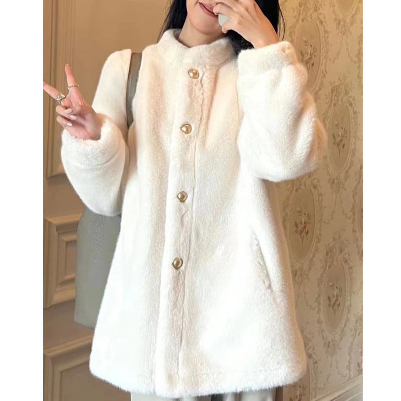 Women's Mid-length Stand-up Collar Cardigan Coat