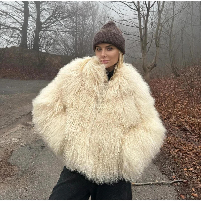 Solid Color Short Fur Warm Long Sleeves Coat